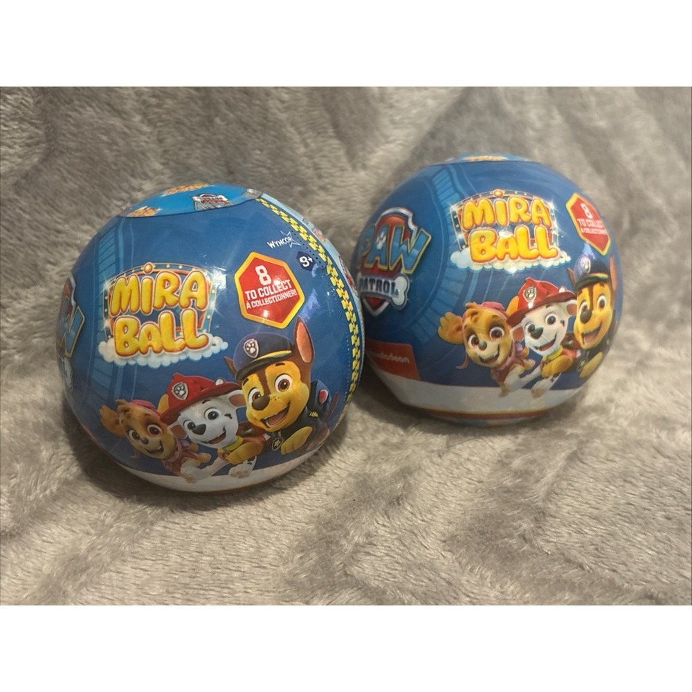 2 x Mira Ball Paw Patrol Blind Box Toys Metal Ball, Plush, Stickers White Ribbon
